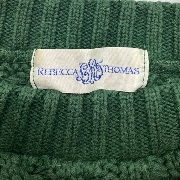 VTG Rebecca Thomas Small-Med Chunky Green Fisherman Cable Knit Sweater Old Money - Picture 3 of 8